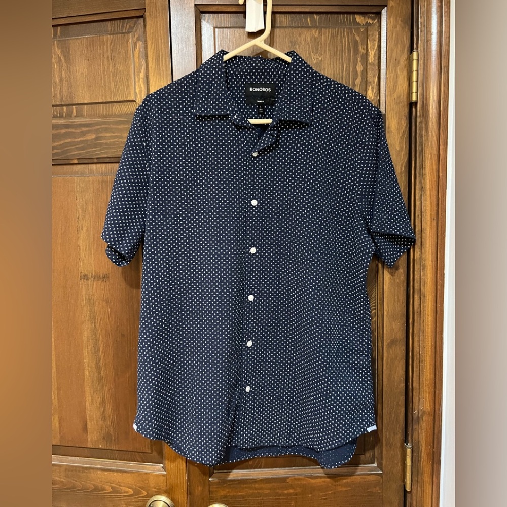 Bonobos Men's Navy Polka Dot Shirt large